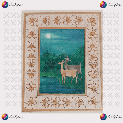 Traditional Deer at Night Miniature Painting